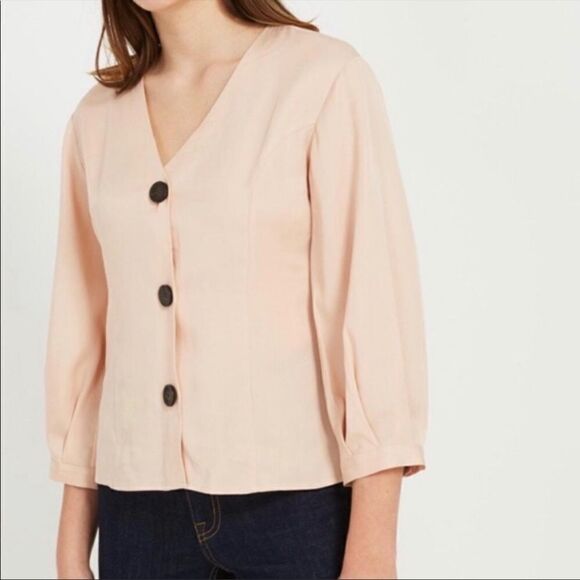 Frank and Oak Peach Tencel Button Down Blouse Sz Small - Picture 2 of 13